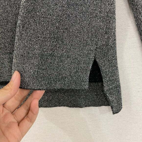 Peruvian Connection Medium Gray Silver Long Sleeve Cowl Neck Fine Knit Top - Picture 4 of 8